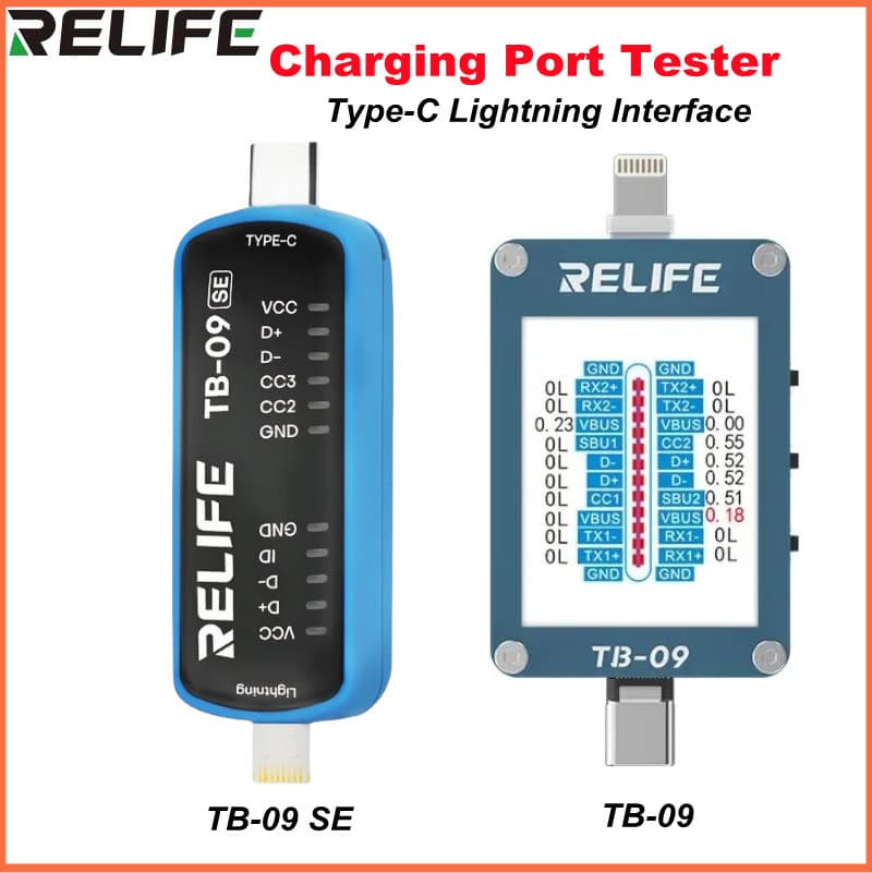 RELIFE TB-09 TB09 SE Charging Port Tester Tail Insertion Detector Type-C Lightning Interface for IOS Android Phone Repair Tools
